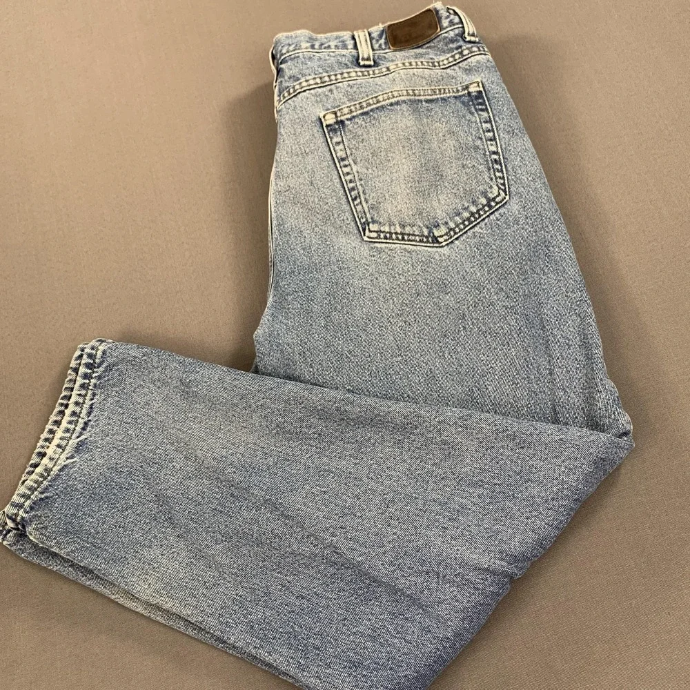 VTG LL Bean Double L Jeans Men 36x31 Plaid Flannel Lined Natural Fit Denim‎ Work